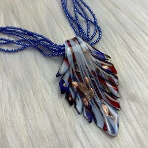 Glass art leaf seed bead necklace